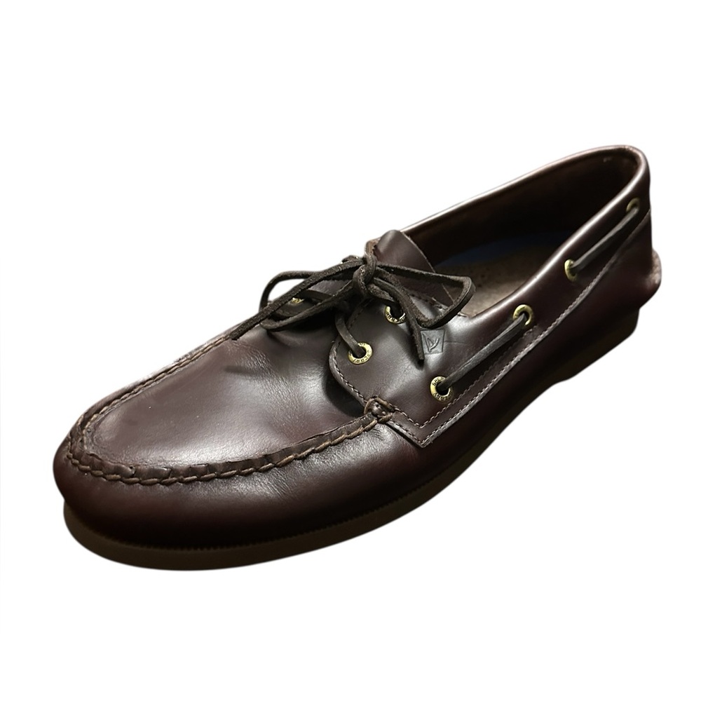 Sperry Top Sider 0195214 Boat Shoe Dark Brown Leather 2 Eye Slip On Mens